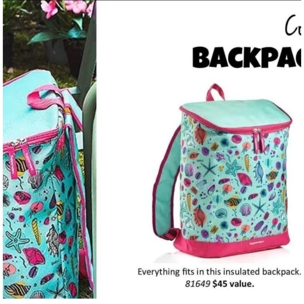 Tupperware Aqua and Pink Insulated Backpack